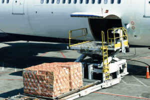 Air freight being loaded onto a plane