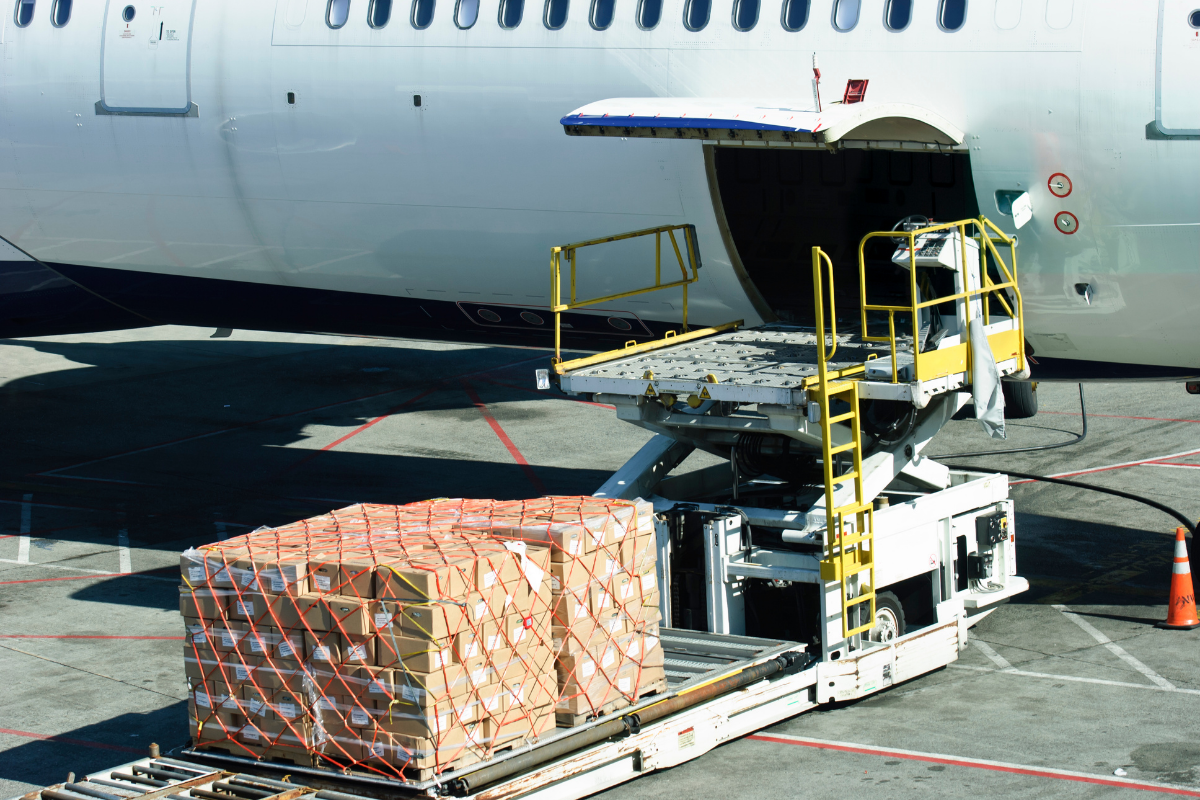 Air freight being loaded onto a plane