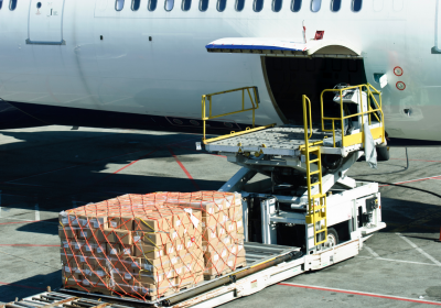 Air freight being loaded onto a plane